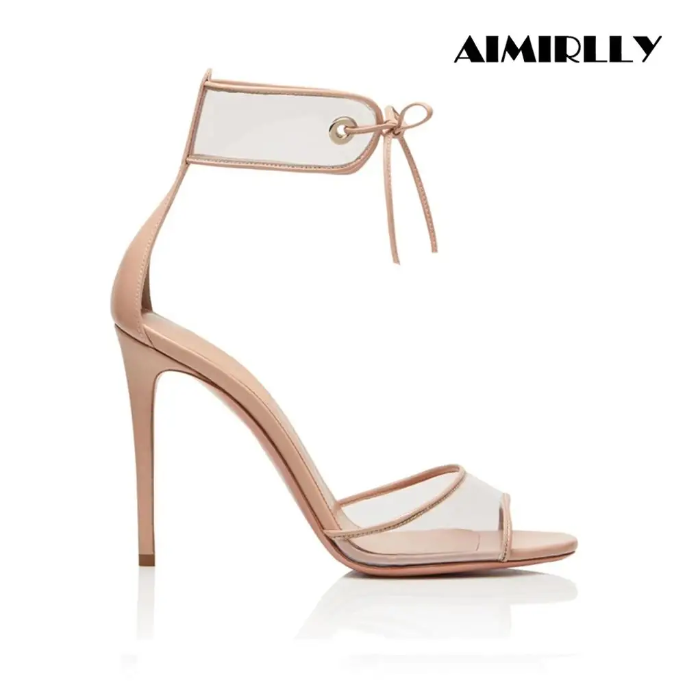 

Aimirlly Women Shoes Summer Open Toe High Heel Sandals Transparent PVC Ankle Wrap Lace Up Heels