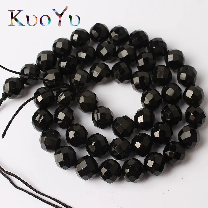 

Natural Genuine Faceted Black Tourmaline Gem Loose Stone Beads For Jewelry Making 15'' 6 8 10mm DIY Bracelets Necklace Jewellery