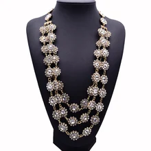 2015 nuevo diseño XG220 alta calidad Crystal collares largos y colgantes multicapas declaración flor collar de la joyería tejida a mano