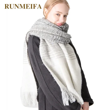 

RUNMEIFA brand 2018 new design 200x70cm thick warm winter scarf for women fashion luxury Striped cashmere scarf scarves