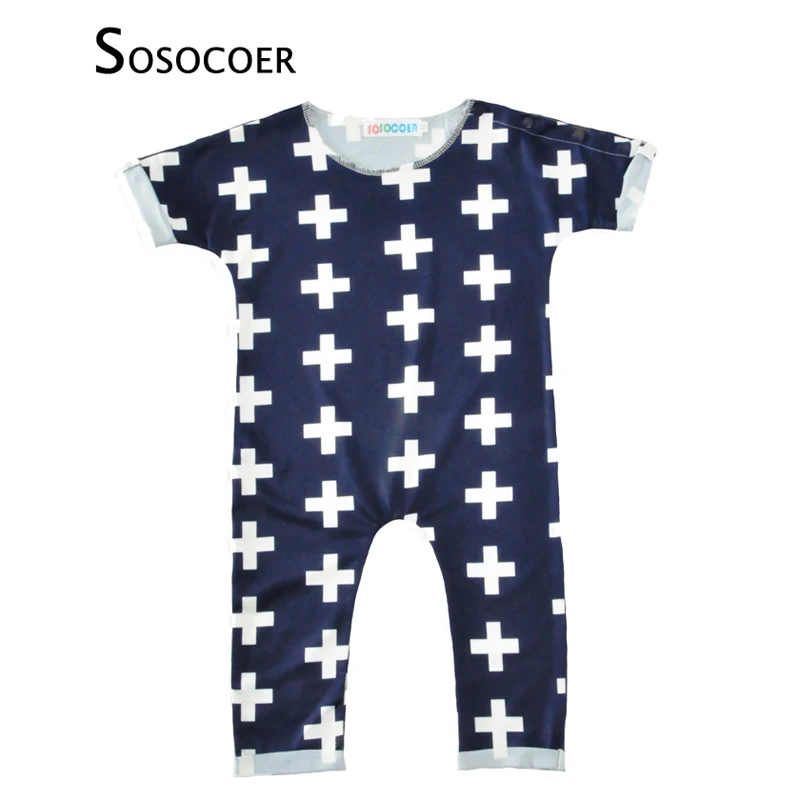 Sosocoer для маленьких мальчиков новорожденных Комбинезоны для малышек Новый Лето 2017 г. с перекрестным принтом короткий рукав Спортивный