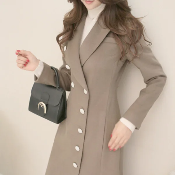 Autumn winter woman vintage slim black ankle length coat maxi coat x