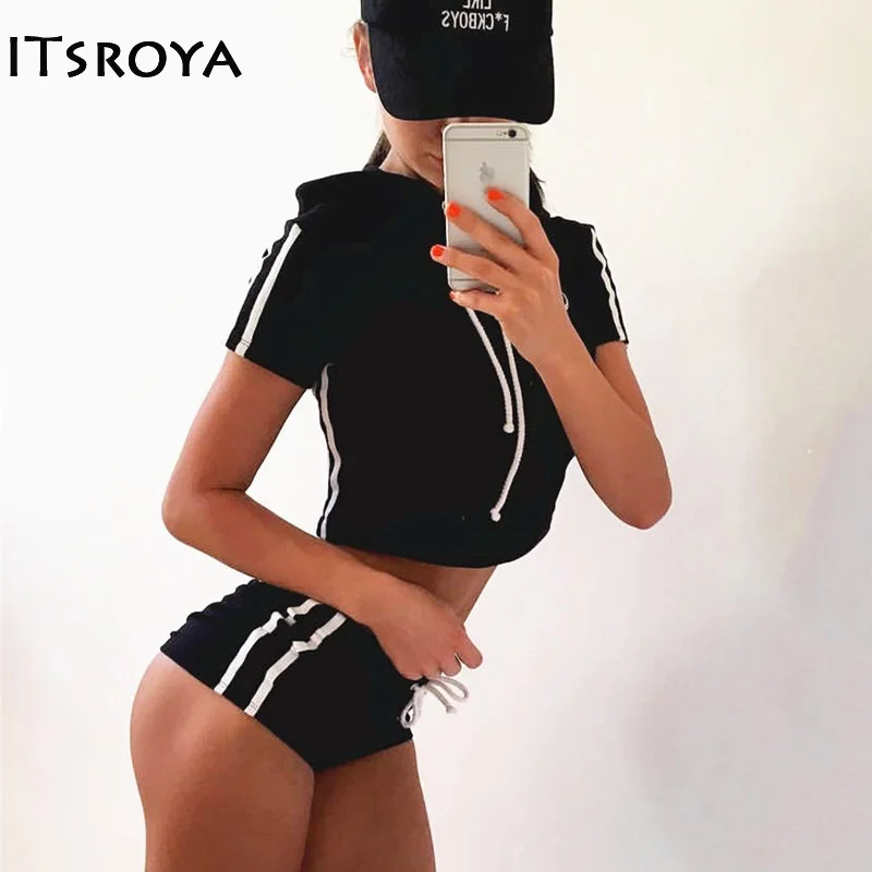 

Itsroya Women Yoga Hoodies Top + Sports Shorts Sport Suit Yoga Set Running Fitness Training Clothing Sportswear For Women