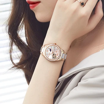 

Automatic Watch Women 2018 New Fashion Ceramic Waterproof Women Rhinestone Tourbillon Watch Women Top Rose Gold Watch