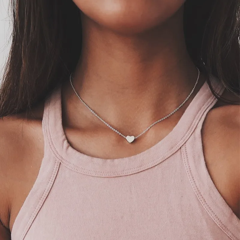 New Minimalist Clavicle Necklaces for Women Tiny Heart LOVE Necklaces Dainty Fashion Jewelry Beach Summer Collares Bijoux 6