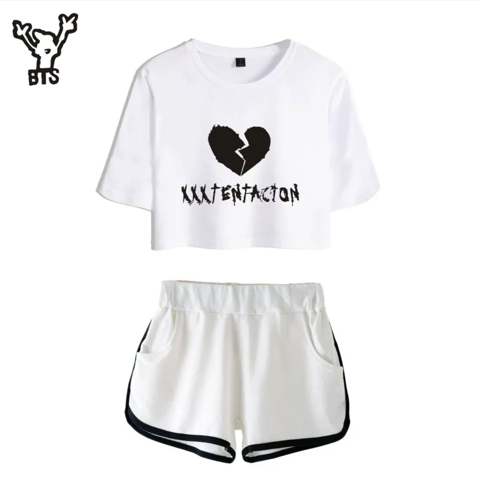 

Hot Sale Crop top T-shirts xxxtentacion Summer Kawaii Women's Sets Shorts Kpop Tshirts Casual Print Plus Size A8277-A8279