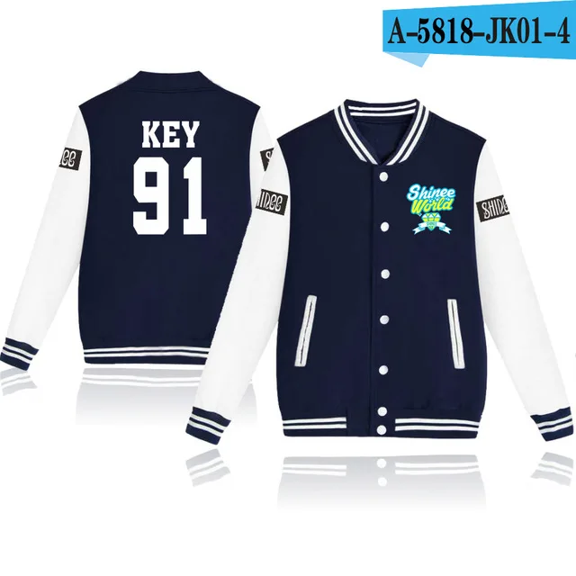 KPOP SHINee толстовка бейсбольная куртка для женщин/мужчин Униформа пальто casaco feminino бейсбольная куртка feminina уличная Толстовка - Цвет: navy blue and white