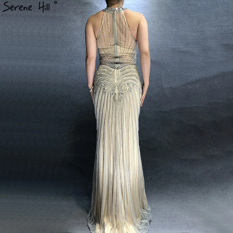 Новейший дизайн, серые вечерние платья без рукавов телесного цвета,, роскошные сексуальные вечерние платья с жемчугом и бриллиантами, настоящая фотография, LA60778