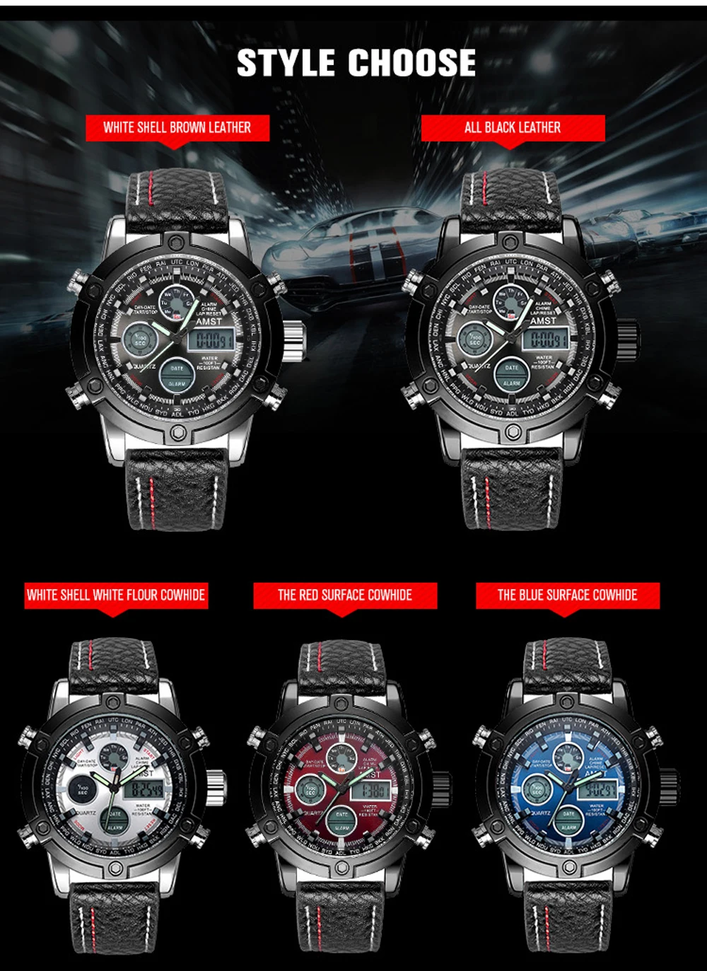 Мужские часы от роскошного бренда, мужские кожаные спортивные часы, модные мужские кварцевые светодиодный цифровые часы, водонепроницаемые военные наручные часы