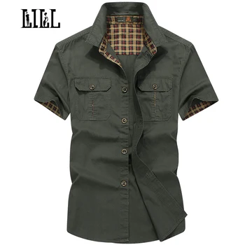 

LILL | Plus Size 100% Pure Cotton Comfortable Male Casual Shirt Men Army AFS JEEP Shirts Short Sleeve Military Shirt,UMA173