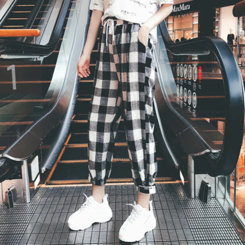 

TVVOVVIN 2019 Summer New Fashion Loose Casual Womens Plaid Vintage Pants Wide Leg Pants Female V137