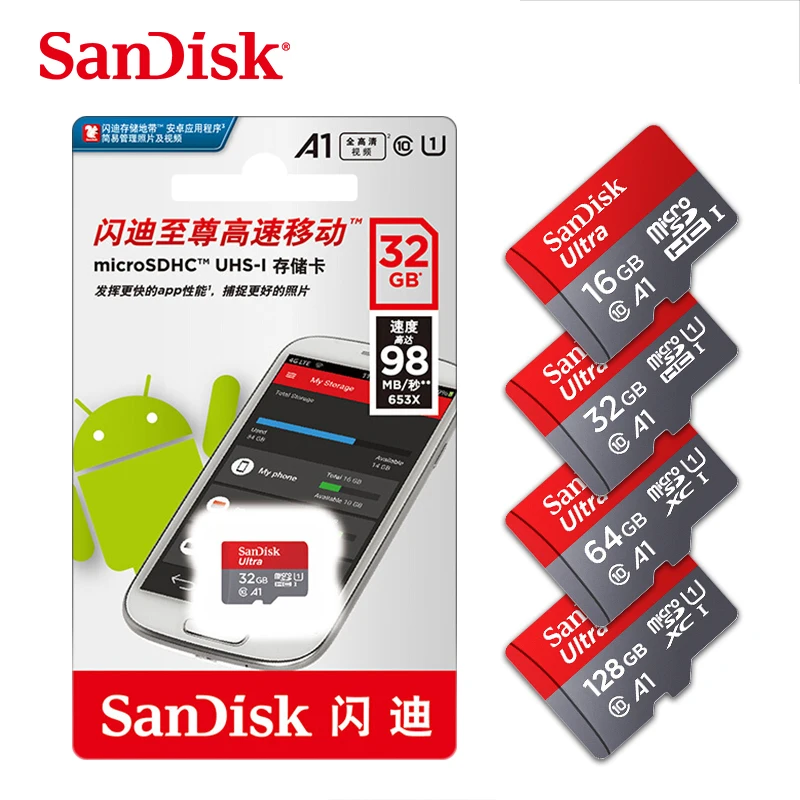 SanDisk A1 карта памяти 200 ГБ 128 Гб 64 98 МБ/с./с 32 Micro sd класс 10 UHS-1 флэш-карта Microsd TF/SD карты