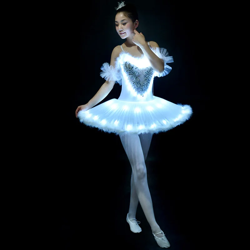 Профессиональная балетная пачка, светодиодный, Лебединое озеро, для взрослых, одежда для балета, юбка-пачка, женские вечерние платья для балерины - Цвет: white double light