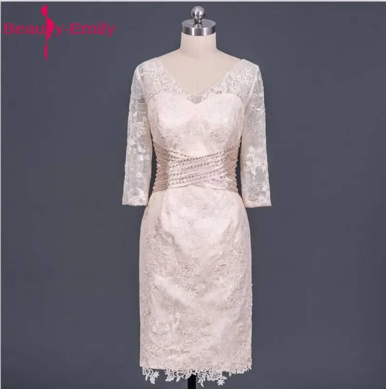 Beleza emily duas peças mãe da noiva vestidos 2021 a linha de manga cheia zíper chá-comprimento formal festa de casamento vestidos de mãe