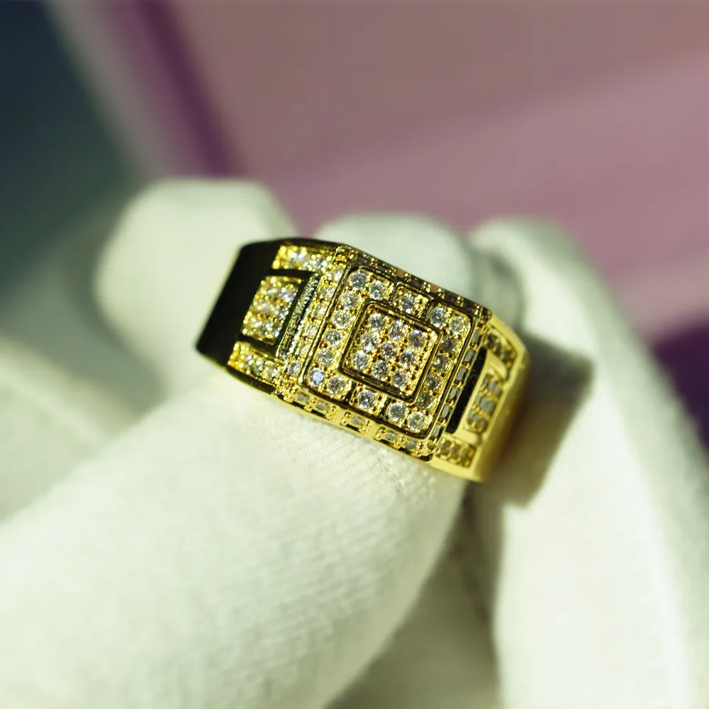 Bamos роскошный мужской белый кристалл кольцо Мода 14KT желтое золото закрепка паве кольцо винтажные вечерние свадебные кольца для мужчин