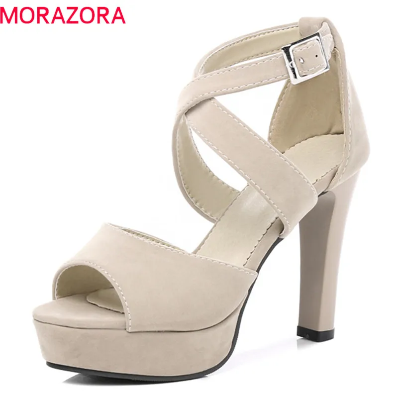 

MORAZORA 2020 new style women sandals top quality flock fashion shoes simple buckle solid dress shoes sexy 11cm high heels shoes