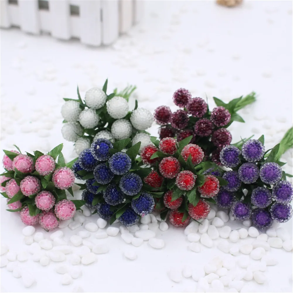 

cheap 12pcs Small Berries Artificial Flower Red Cherry Stamen Pearlized Wedding simulation glass pomegranate Decoration