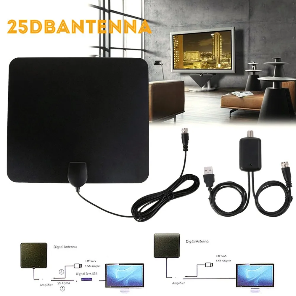 25DB Lightweight Thin Flat Indoor HDTV Amplified HD TV Aerial Multi
