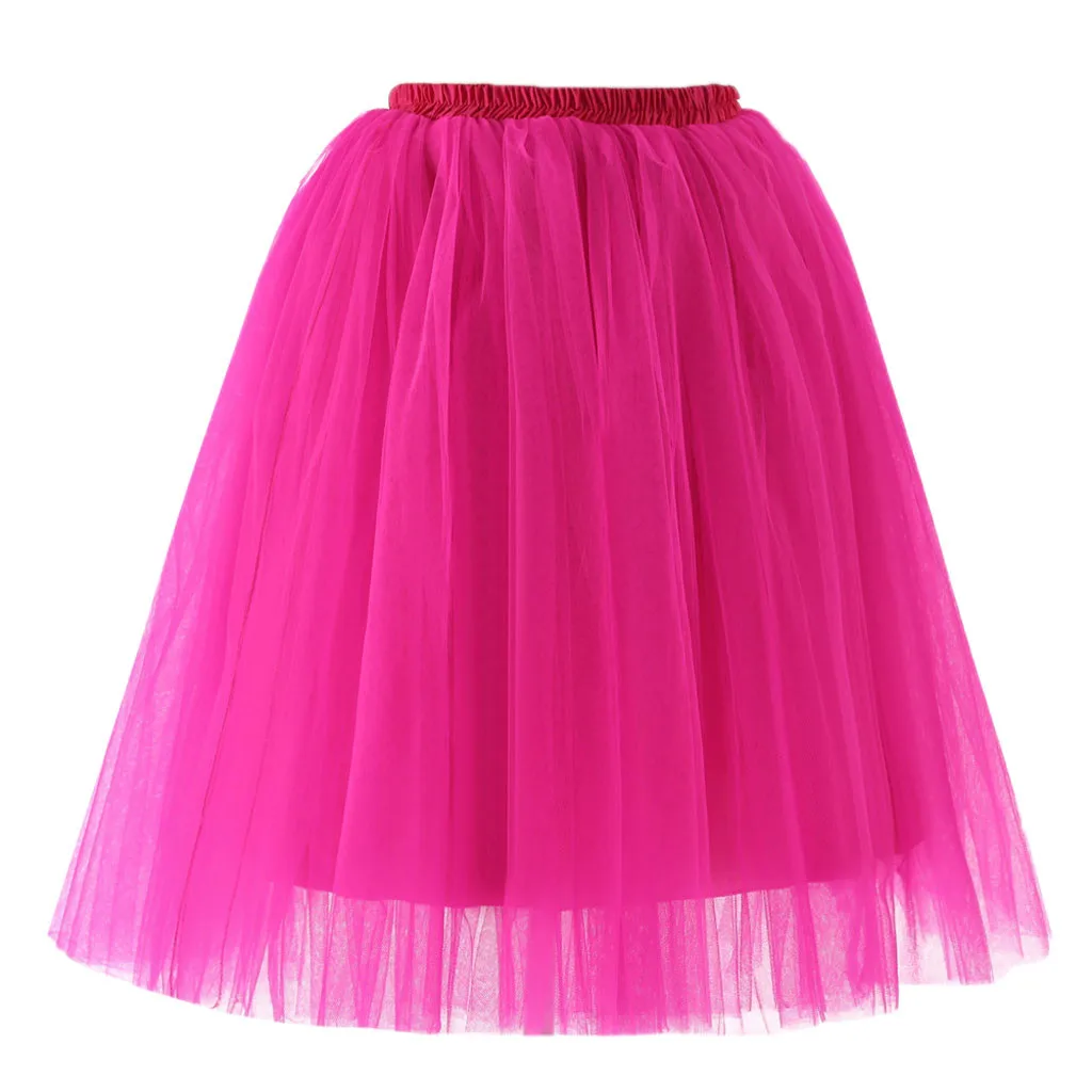 Hot Pink Для женщин фатиновая плиссированная юбка חצאיות rokken юбка плиссе однотонный комплект с эластичной резинкой Высокая Талия газовое платье миди-юбка пачка для взрослых; Танцы Повседневное# D - Цвет: Hot Pink