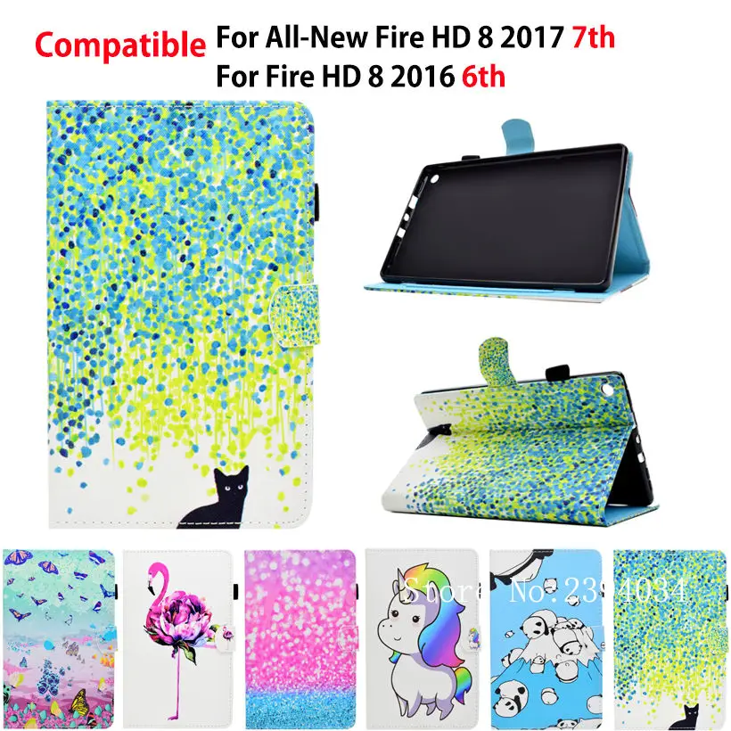 For Amazon All New Kindle Fire HD 8 2017 7th Generation Case PU Leather