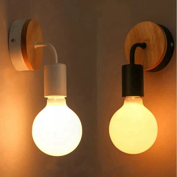 

Modern E27 LED Iron Wall Lamp Wood Wall Light Industrial Wall Lamp Lamparas De Pared Vintage Bedroom Lamp Bedside Light