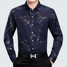 New Design 2018 Spring Men s Business Casual Cotton Hot Print Flora Figure Open Stitch Dress