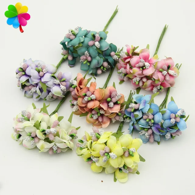 09 6 Pcs 3 Cm Artificielle étamine Bourgeon Berry Fleur Pas Cher Pour Le Mariage Boîte De Bonbons Décoration Scrapbooking Cadeau Diy Couronnes