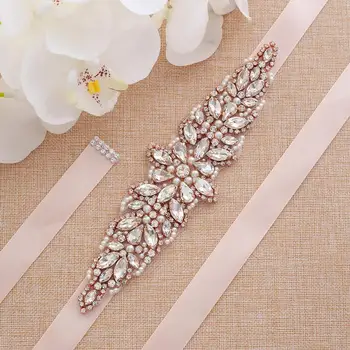 

Beads Wedding Belt Rhinestones Bridal Belt Handmade Rose Gold Crystal Bridal Sash For Bridal Accessories A128RG