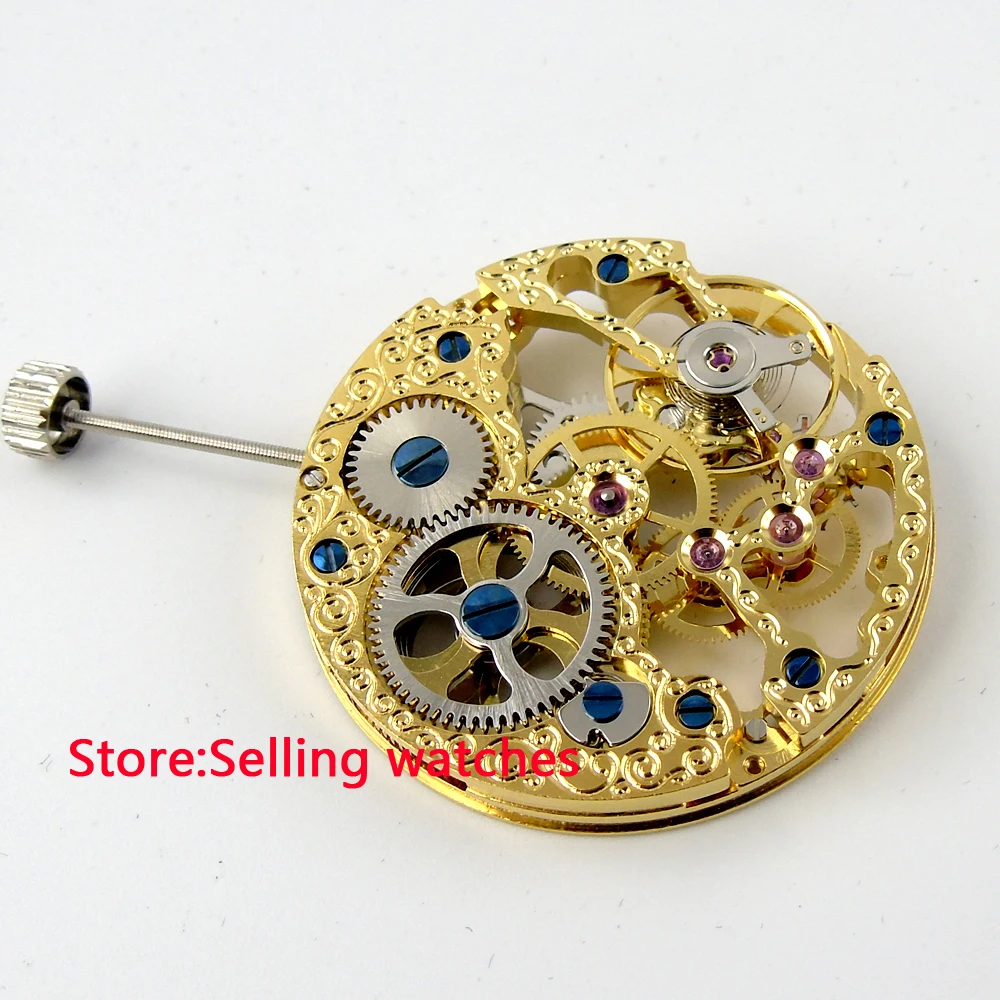 

Full Skeleton gold plated Hand Winding mechanical 6497 movement