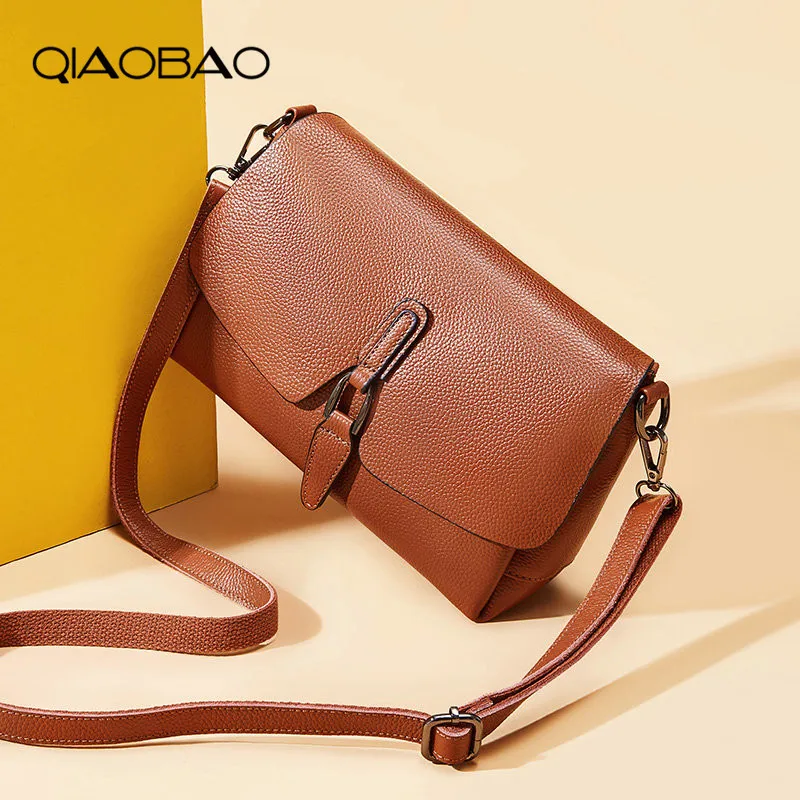 

QIAOBAO Women 100% Genuine Leather Bags Luxury Handbags Crossbody Bags for Women Quality Shoulder Messenger Bag Ladies Flap