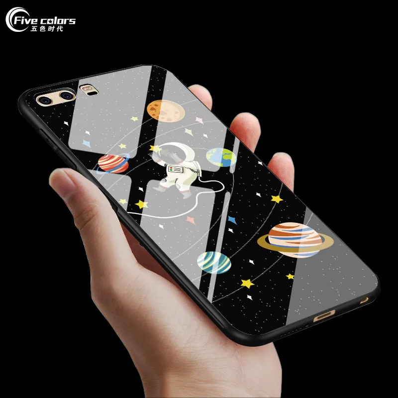 Luxury Star Space Tempered Glass Case For Huawei P10 Lite Soft TPU Edge Cases Protective Cover Fundas Plus |