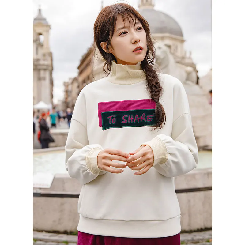  INMAN Spring Spring Autumn Printing Loose Style Turtleneck Collar Long Sleeve Women Sweatshirt