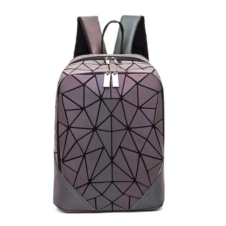 Модный светящийся треугольный рюкзак с блестками для женщин и мужчин, женский рюкзак в клетку, лазерная голографическая сумка mochila sac a dos - Цвет: Luminous backpack