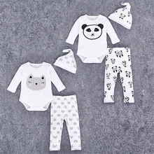 Фирменный комбинезон комплект модной одежды с рисунком для мальчиков и девочек; Roupas De Bebes Bodysuit+ головной убор+ штаны, Детский комплект из 3 предметов, комплект одежды для маленьких мальчиков с изображением милых животных Одежда для новорожденных