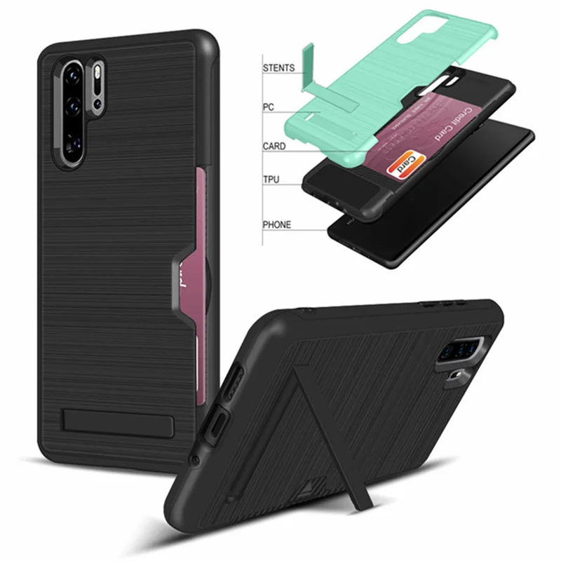

For Huawei P30 Pro case Hybrid Armor Slide Card Holder Phone Cover For Huawei P30 Shockproof TPU+PC Protective Coque Fundas