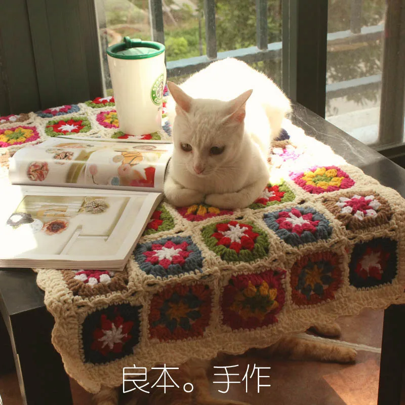 

blanket DIY pastoralism Scotland handmade cushion carpet Hand hooked fashion crochet blanket cushion felt pastoral style gift