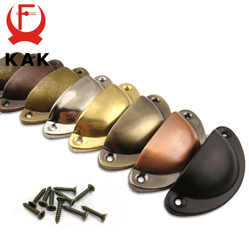 KAK 2 قطعة ريترو المعادن درج مطبخ مقبض باب حمّام و مقابض للأثاث Handware دولاب العتيقة النحاس قذيفة مقابض سحب