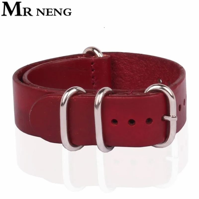 

MR NENG Brand 1PCS High quality 20MM 22MM 24MM Bracelet Straps Red Genuine Leather Watch band For NATO Strap Watchband 20 MM