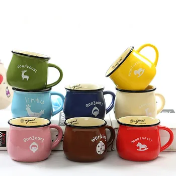 

New Listing! Simple and Lovely Pinkycolor 180/280/380ml Coffee Mug Set Breakfast Mug Ceramic Mug 4pcs/set with Seven Colors