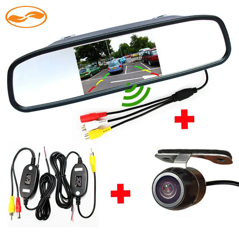  4.3" Rearview Video Mirror Monitor + Car Reverse Backup Rear View Camera + 2.4GHZ Wireless Kit to Connect Monitor and Camera 