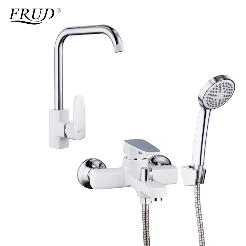 

FRUD 1 Set New Zinc Alloy Kitchen sink faucet Bathroom Bathtub Shower Faucet White Kitchen Mixer Tap Torneira R40301+R32301