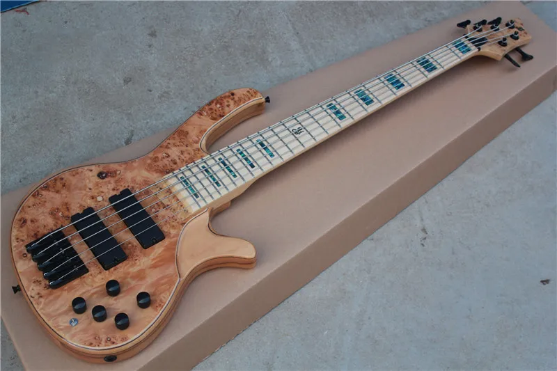 

Top quality Burl pattern butterfly 5 strings electric bass guitar,Abalone inlays neck electric Bass,Black hardware,Free shipping
