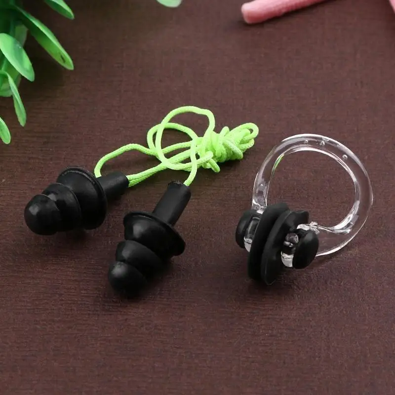 Soft Silicone Earplugs Set with Rope + Nose Clip Set for Summer Swimming Diving Water Sports Accessories for Adult Ear Plug