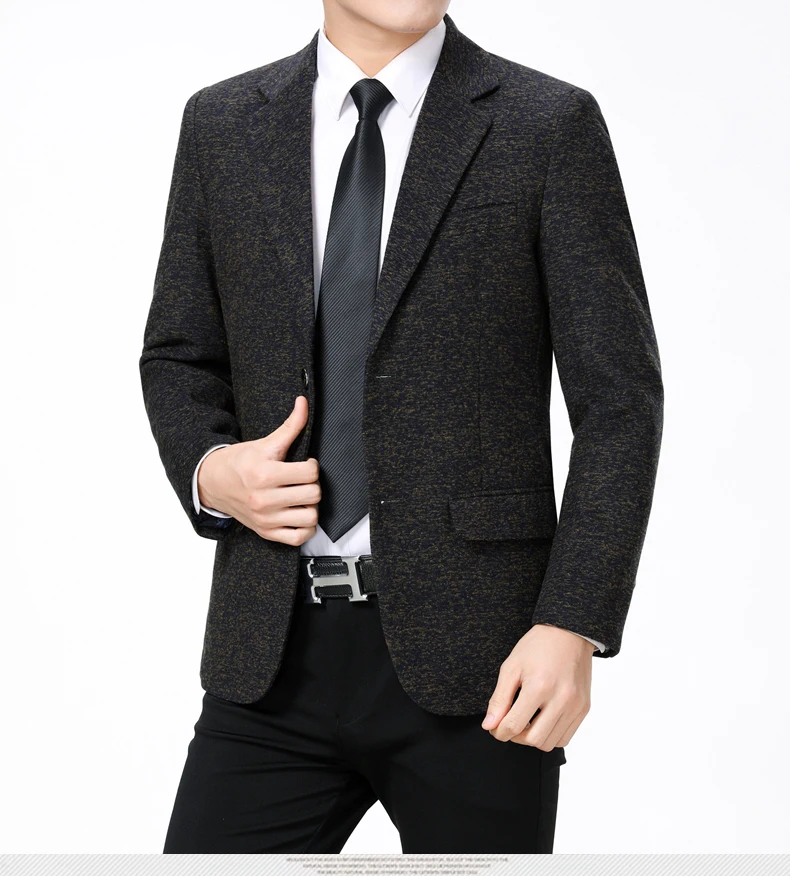 WAEOLSA Elegant Men Blazers Slim Fit Suit Coats Plain Color Costume Black Gray Soild Blazer Hombre Blends Suit Jackets Male