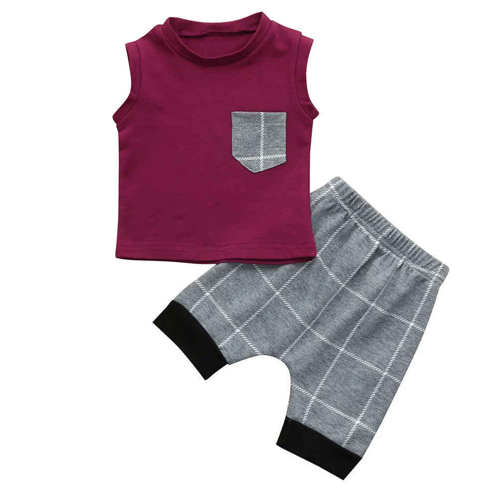 Boys Clothing Children Summer Boys Clothes Plaid Tops T Shirt Vest Shorts Outfits Clothes Set Vetement Enfant Garcon Summer 2019