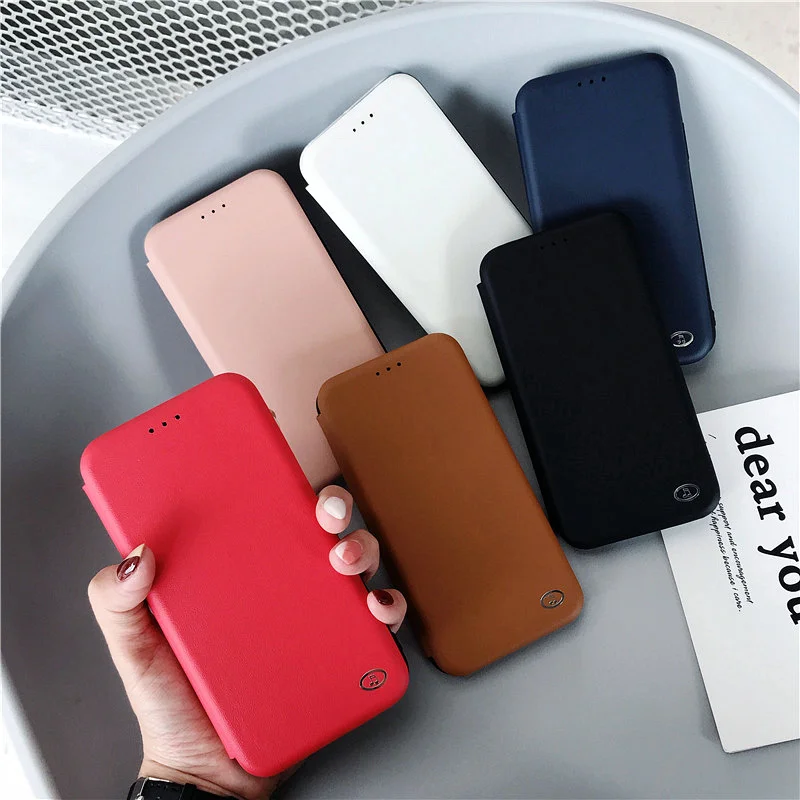 

Fashion Shell Patterned Case For iPhone X 6 6S 7 8 Plus Matte Plain PU Leather Slim Flip Case for iPhone XS XR XS Max Cover