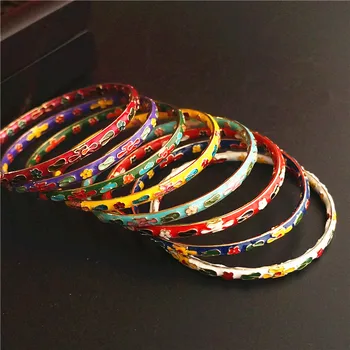 

Very fine filigree Enamel Women Bangle Traditional Handicraft Polished Hard Bracelet Chinese Cloisonne Bangles Vintage Jewelry