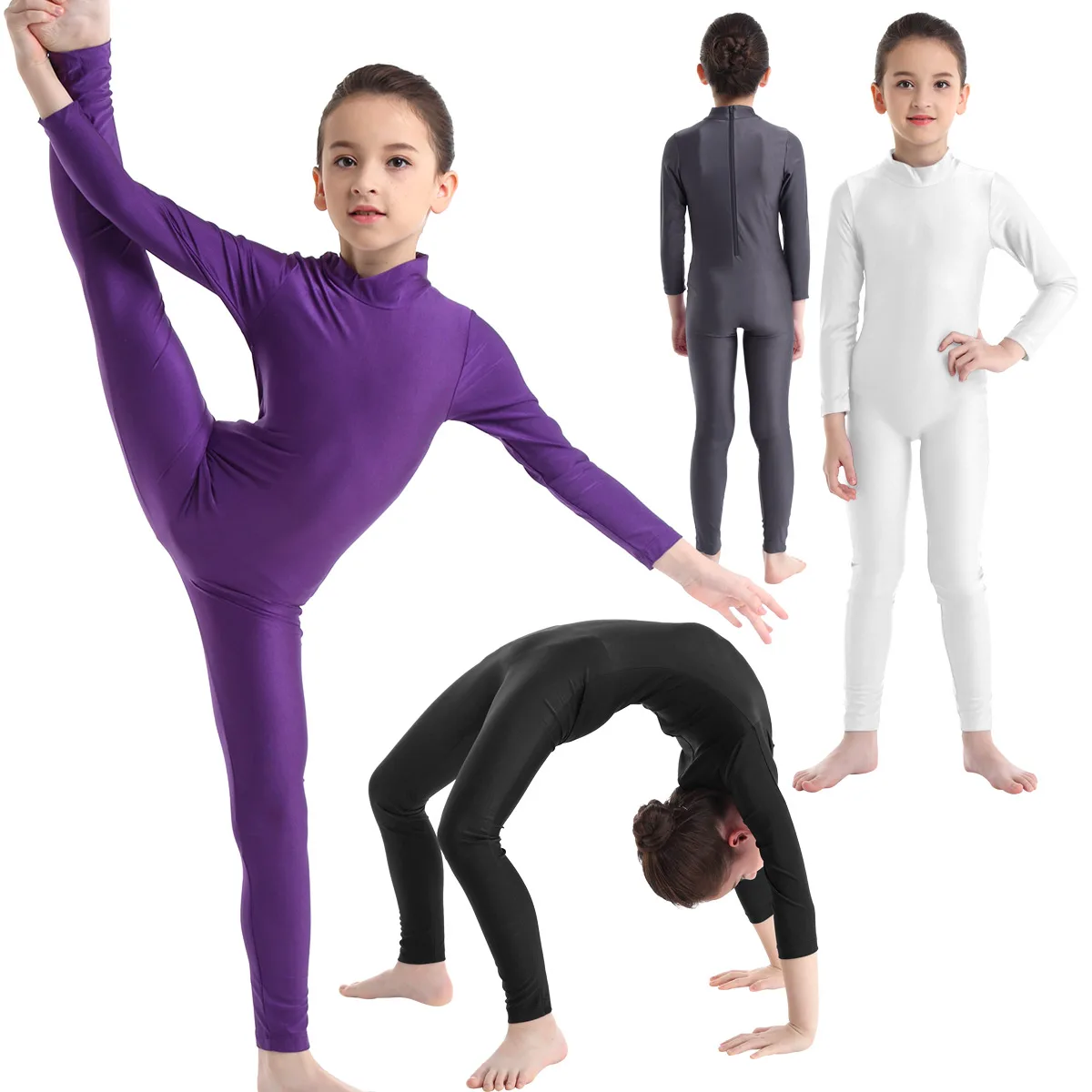 Гимнастическое трико для детей девочки балетные костюмы с длинными рукавами на молнии балетное танцевальное платье комбинезон танцевальная одежда боди