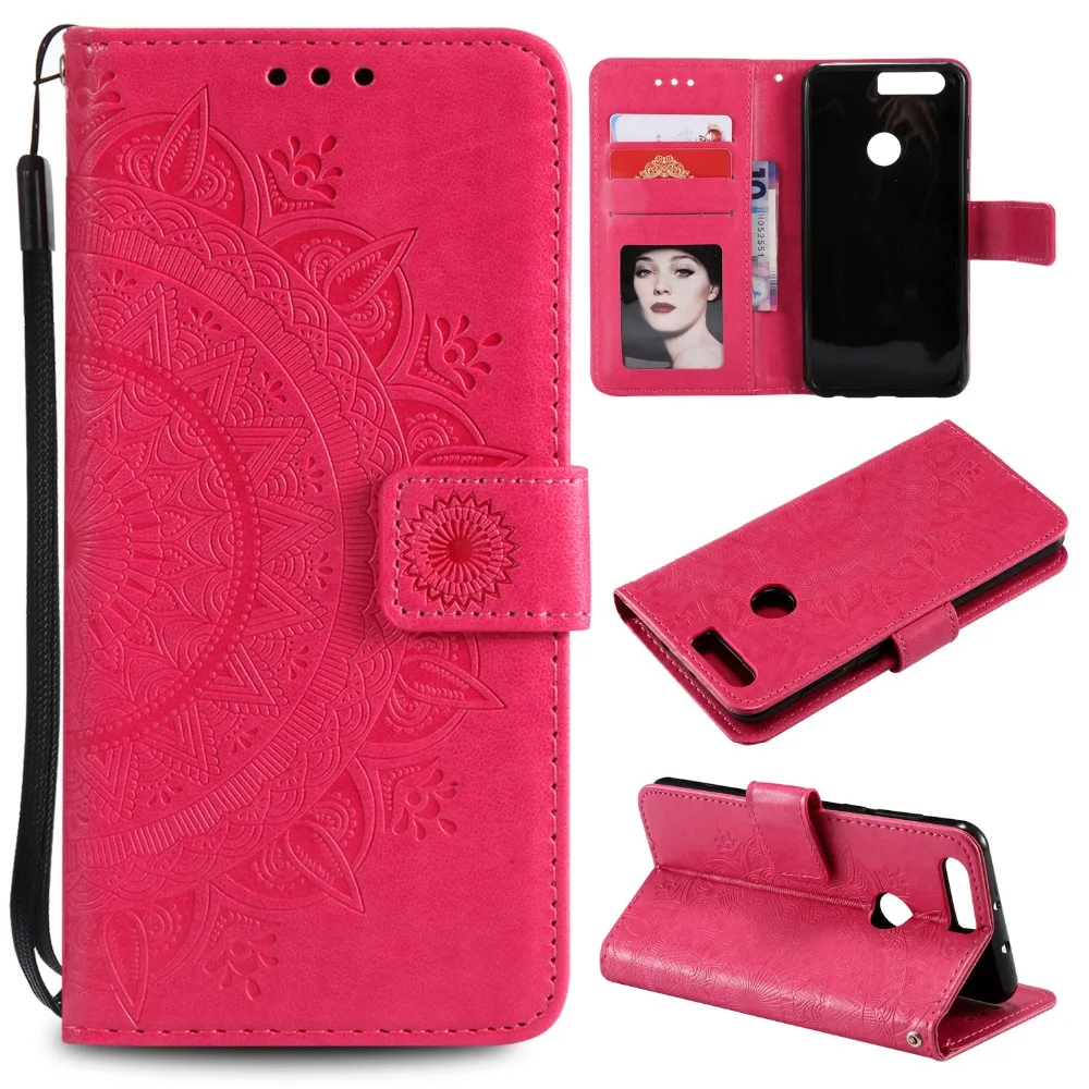 

3D Mandala Relief Floral PU Leather Embossed Case for Huawei Honor 8 9 Mini Credit Card Holder Kickstand Magnetic Cover