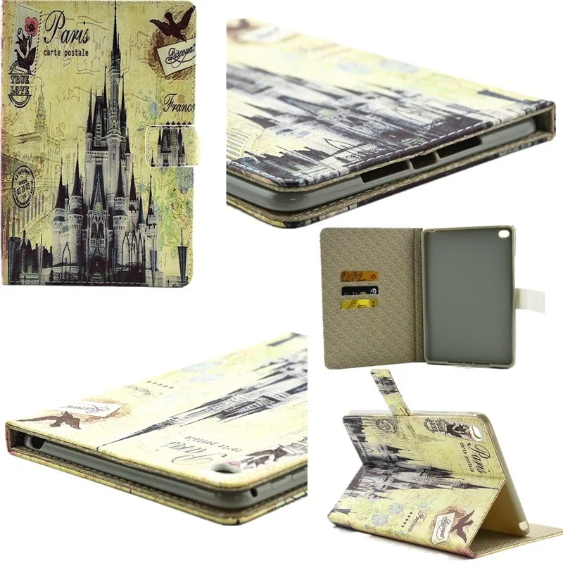For Apple iPad Air 2 Case PU Leather Classic Retro Eiffel Tower Wallet Flip Book Stand Card Slots Tablet Cover for iPad 6 Yellow (3)
